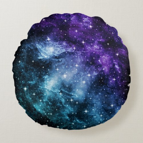 Purple Teal Galaxy Nebula Dream 1 Round Pillow