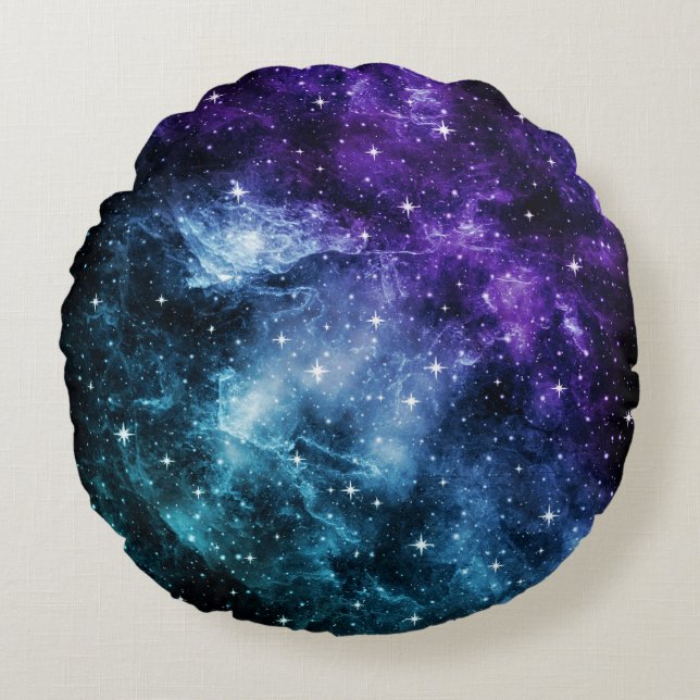 Purple Teal Galaxy Nebula Dream #1 Round Pillow (Front)