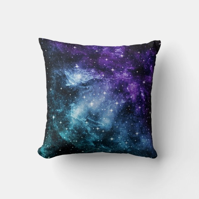 Purple Teal Galaxy Nebula Dream #1 Throw Pillow (Front)