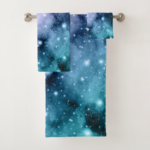 Purple Teal Galaxy Nebula Dream 2 Bath Towel Set