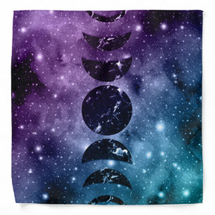 Purple Teal Galaxy Nebula Dream Moon Phases #1 Bandana