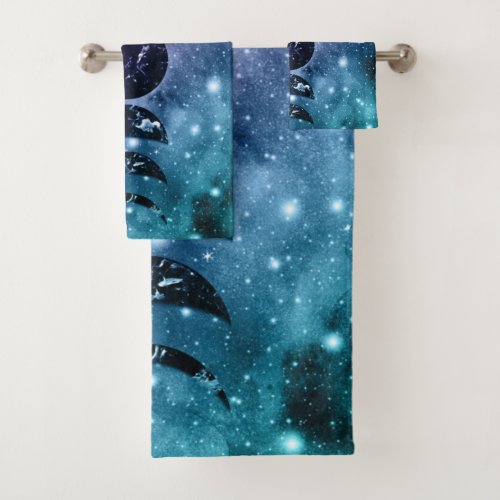 Purple Teal Galaxy Nebula Dream Moon Phases 1 Bath Towel Set