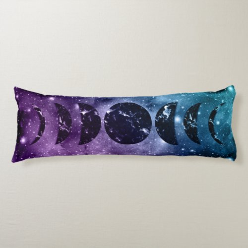 Purple Teal Galaxy Nebula Dream Moon Phases 1 Body Pillow