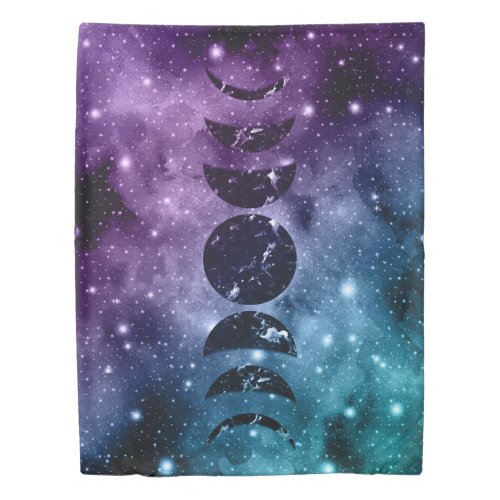 Purple Teal Galaxy Nebula Dream Moon Phases 1 Duvet Cover