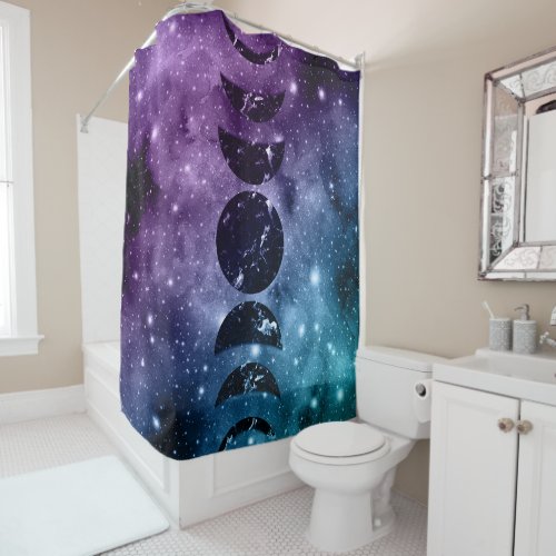 Purple Teal Galaxy Nebula Dream Moon Phases 1 Shower Curtain