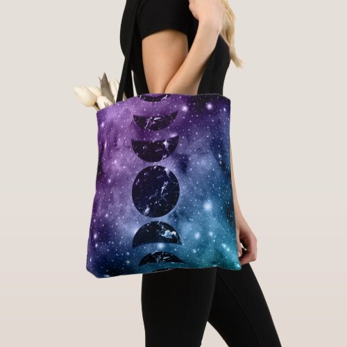 Purple Teal Galaxy Nebula Dream Moon Phases 1 Tote Bag