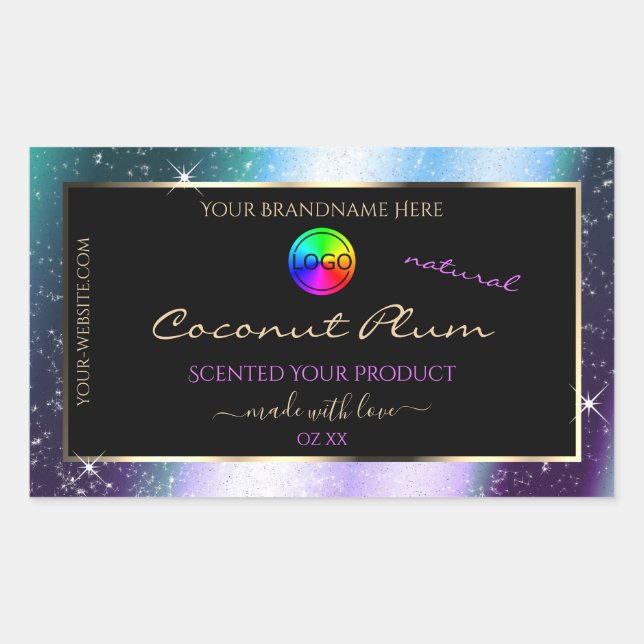 Purple Teal Glitter Frame Product Label with Logo (Front)