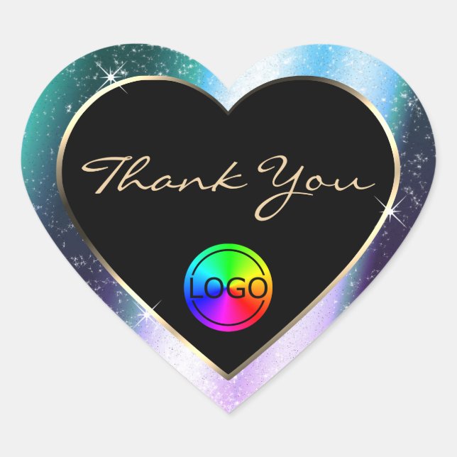 Purple Teal Glitter Frame Thank You with Logo Heart Sticker (Front)