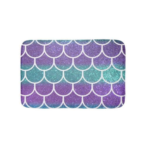 Purple Teal Glitter Mermaid Scallop Scale Pattern Bath Mat