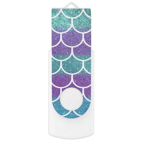 Purple Teal Glitter Mermaid Scallop Scale Pattern Flash Drive