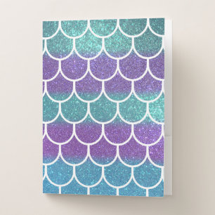 Purple Teal Glitter Mermaid Scallop Scale Pattern Pocket Folder