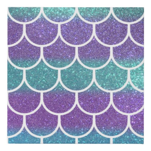 Purple Teal Glitter Mermaid Scallop Scales Faux Canvas Print