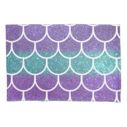 Purple Teal Glitter Mermaid Scallop Scales Pillow Case