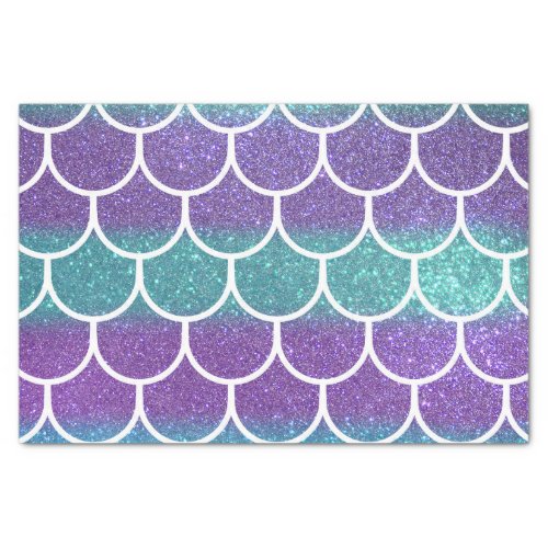 Purple Teal Glitter Mermaid Scallop Scales Tissue Paper