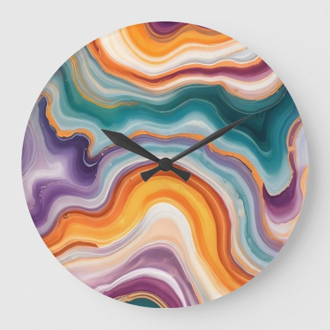 Purple, Teal & Gold Agate Large Clock (Front)