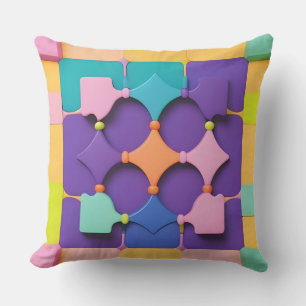 Purple Teal Gold Geometric Circle Abstract Throw Pillow