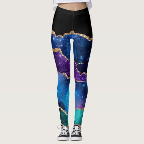 Purple Teal Gold Glitter Marble Leggings