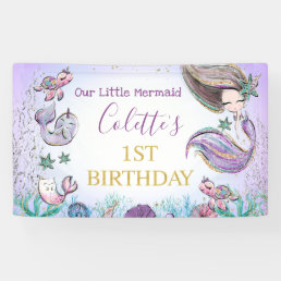 Purple Teal Gold Mermaid 1st Birthday Banner