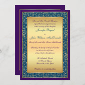 Purple Teal Gold Ornate Scrolls Wedding Invite (Front/Back)