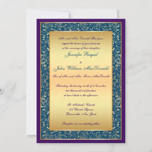 Purple Teal Gold Ornate Scrolls Wedding Invite | Zazzle