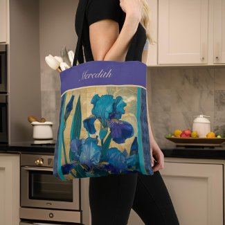 Purple Teal Gold Vintage Floral Iris Monogram