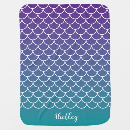 Purple Teal Gradient Mermaid Fishscale Baby Blanket