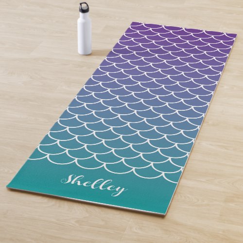 Purple Teal Gradient Mermaid Fishscale Yoga Mat