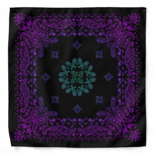 Purple  Teal Gradient Paisley Bandana