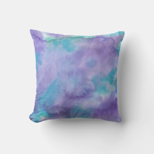 Purple Teal Green Abstract Watercolor Throw Pillow
