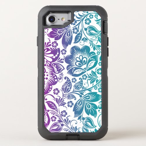 Purple  Teal Green Floral Design OtterBox Defender iPhone SE87 Case