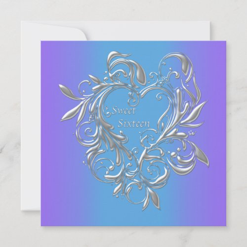 Purple Teal Heart Sweet 16 Party Personalized Invite
