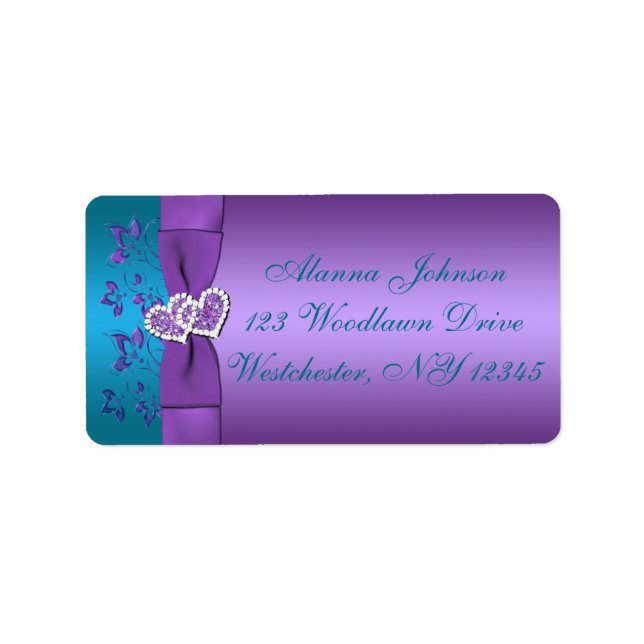 Purple, Teal Hearts Address Label (Front)
