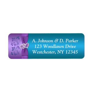 Purple, Teal Hearts Return Address Label