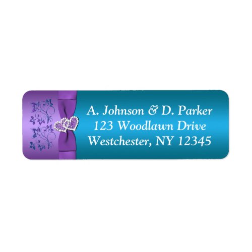 Purple Teal Hearts Return Address Label