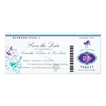 Purple Teal Hibiscus Flower Hawaii Boarding Pass Card Purple Teal Hibiscus Flower Hawaii Boarding Pass Card