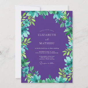 Purple Teal Leafy Wedding Invitation