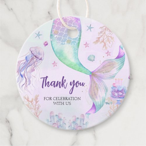  Purple Teal Little Mermaid Thank You Favor Tags