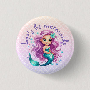 Purple Teal Little Mermaid Watercolor Birthday Button