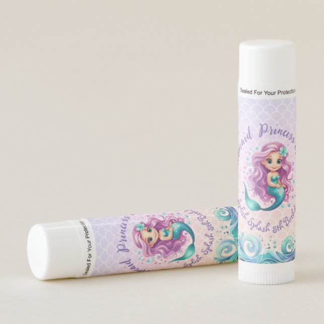 Purple Teal Little Mermaid Watercolor Birthday  Lip Balm (Front)