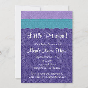 Purple Teal Little Princess Girl Baby Shower S209 Invitation