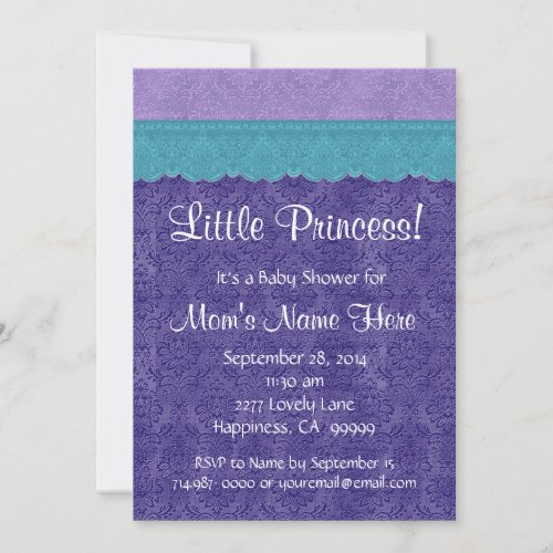 Purple Teal Little Princess Girl Baby Shower S209 Custom Invite
