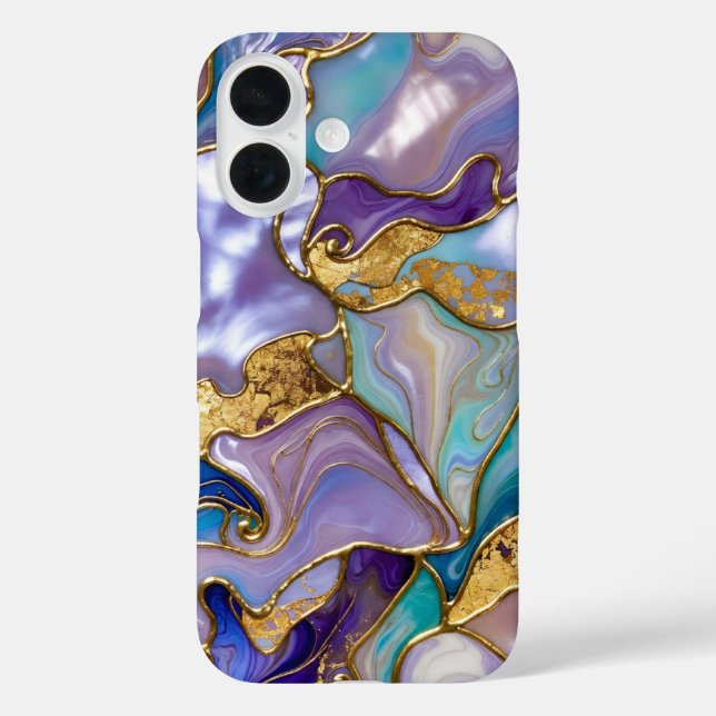 Purple Teal Marble Phone Case Gold Luxury (Back)