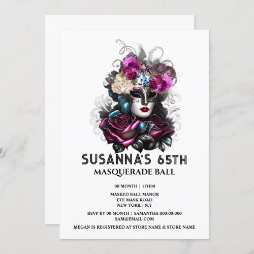 Purple teal masquerade face mask rose elegant invitation