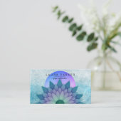 Purple Teal Meditation Holistic Lotus Flower Yoga Business Card (Standing Front)