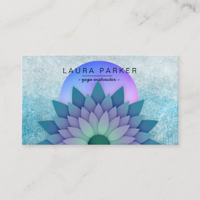 Purple Teal Meditation Holistic Lotus Flower Yoga Business Card (Front)