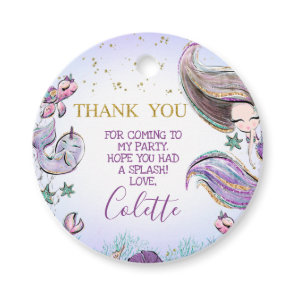 Purple Teal Mermaid Birthday Favor Round Tag