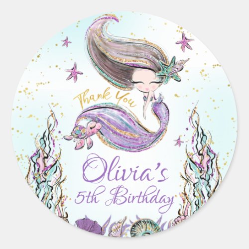 Purple Teal Mermaid Birthday Favor Sticker