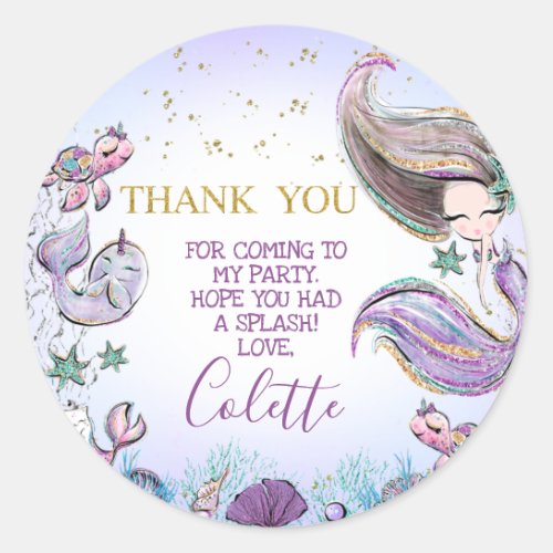 Purple Teal Mermaid Birthday Favor Sticker