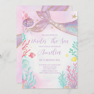 Purple Teal Mermaid Birthday Invitation