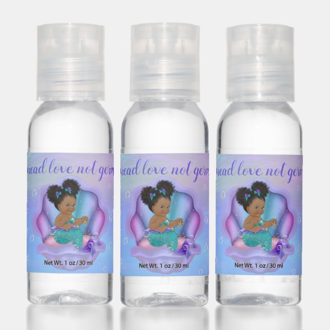 Purple Teal Mermaid Clam Shell Baby Shower Hand Sanitizer (Set)